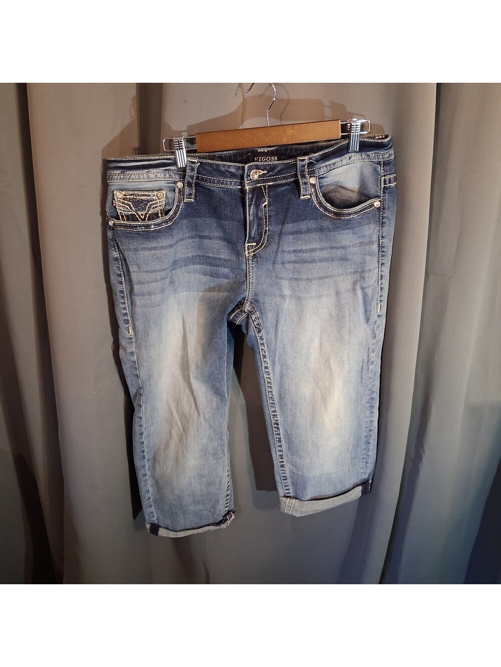 Vigoss Heritage Fit Stretch Denim Capris Jeans, Waist 36, Inseam 21